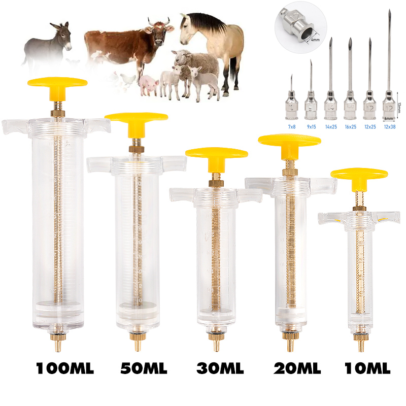 Veterinary Syringe Gun - 10/20/30/50/100ml ปรับปริมาณเข็มฉีดยาวัคซีนฉีด 304 เข็มสแตนเลส Pinhead Veterinary