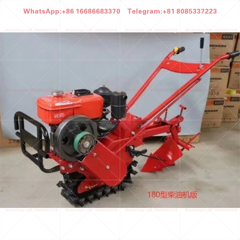Soil Tilling Cultivator - เครื่องพรวนดินแบบเดินตามพร้อมโซ่ดัน เครื่องยนต์ดีเซลขนาดเล็ก อุปกรณ์พรวนดินแบบโรตารี่สำหรับฟาร์มขนาดเล็ก อะไหล่ทดแทน